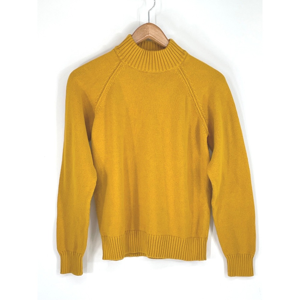 Jeanne Pierre Womens Sweater PM Mock Neck Yellow Cotton Raglan Sleeve Cozy Fall